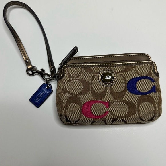 Coach Signature C Bronze Pop \'Em S/G Double Zip Wristlet